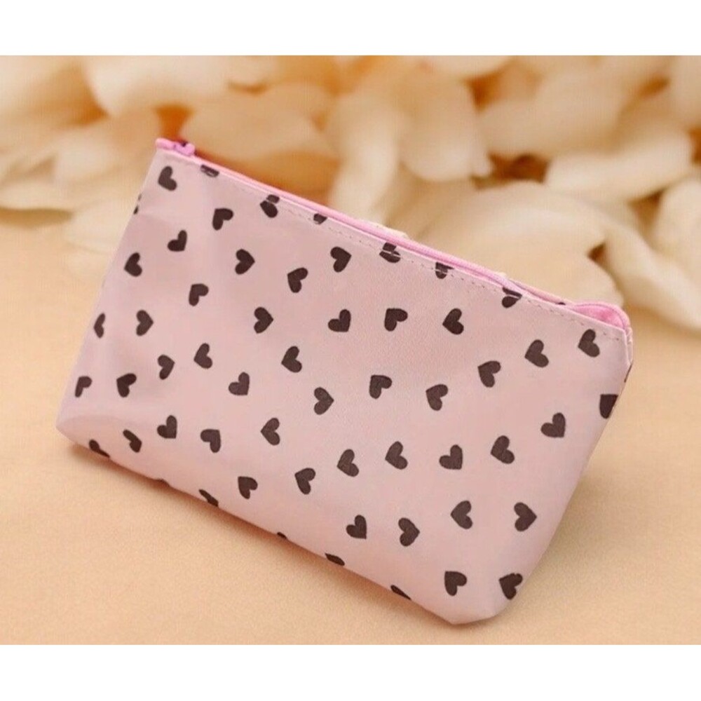 Small Hearts Zipper Makeup Bag Available in Pink